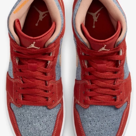 Air Jordan 1 mid- Denim Red Cinnabar Hemp - Picture 2 of 5